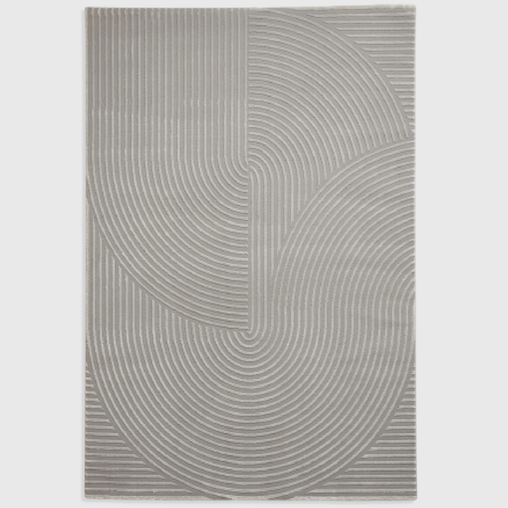 Alvo Rugs Fiorentina grey washable rug with a high-low carved arch pattern made from soft recycled polyester