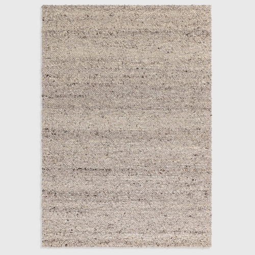 Alvo Rugs Adio silver hand-woven wool rug with a chunky boucle loop pile texture in neutral grey tones.