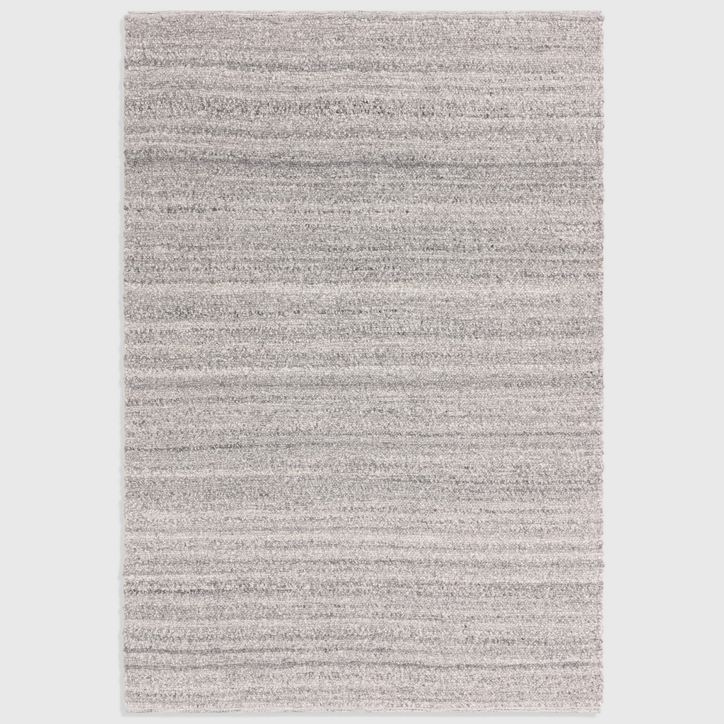 Alvo Rugs Abella Steel grey boucle rug with a textured hand-woven finish and boho style in a flatweave design.