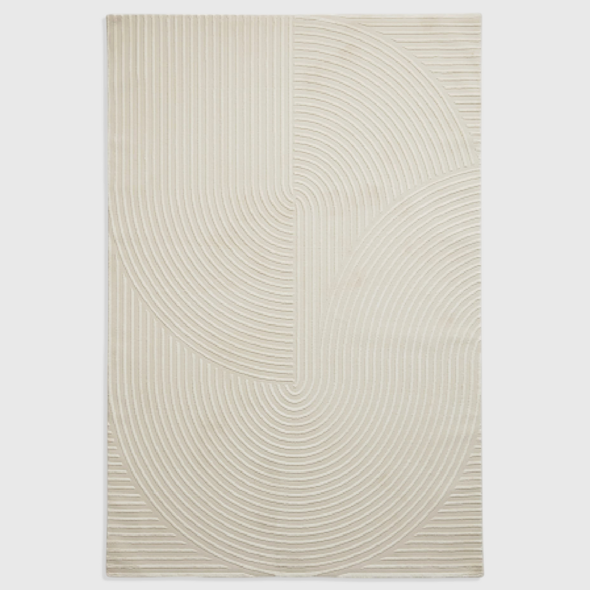 Alvo Rugs Fiorentina cream washable rug with a high-low carved arch pattern made from soft recycled polyester.