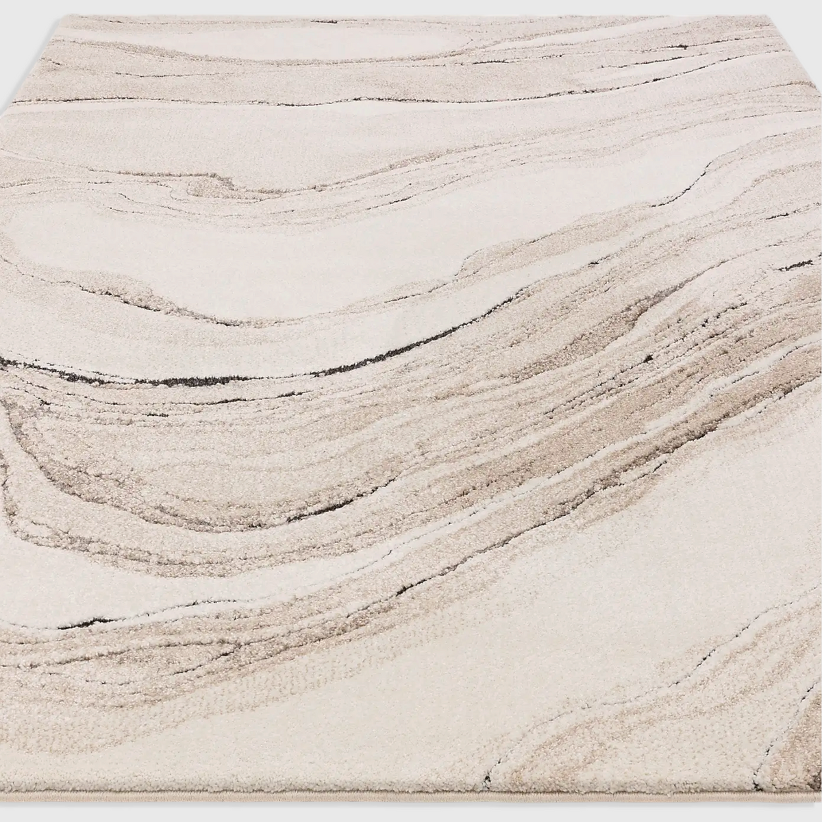 Alvo Rugs Miraga Quartz beige shaggy rug with high-low pile and natural abstract wave patterns.