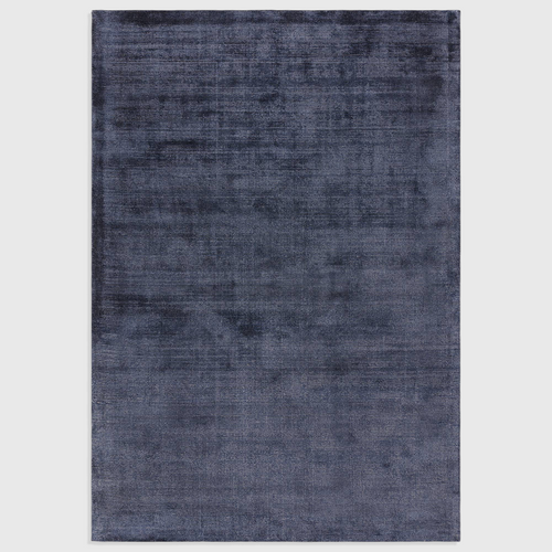 Alvo Rugs Astonia navy blue hand-woven viscose rug with a subtle sheen and soft loop pile texture.