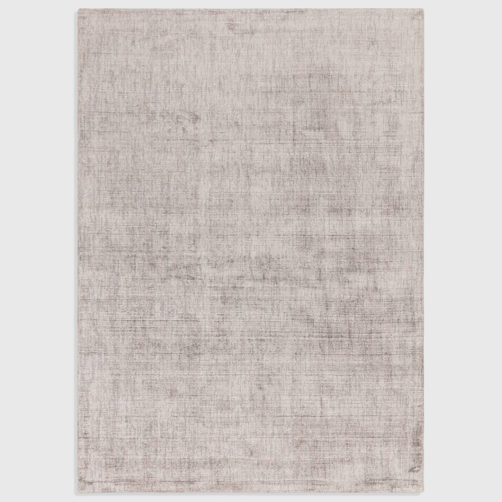 Alvo Rugs Astonia silver hand-woven viscose rug with a subtle sheen and plain contemporary design.