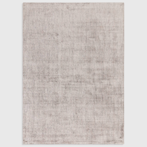 Alvo Rugs Astonia silver hand-woven viscose rug with a subtle sheen and plain contemporary design.
