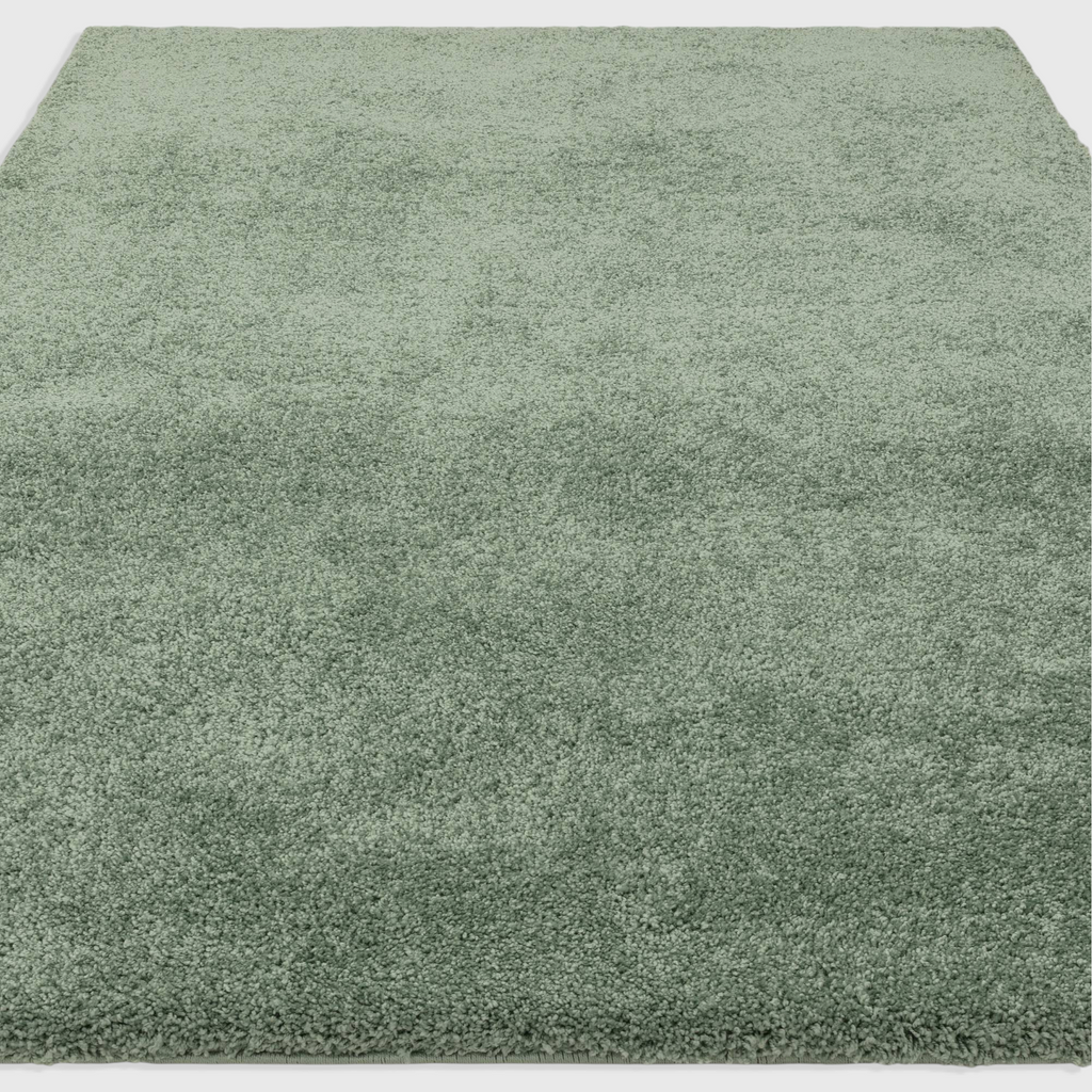 Alvo Rugs Atelier sage green shaggy rug with a thick, plush 4.5cm pile made from durable polypropylene.
