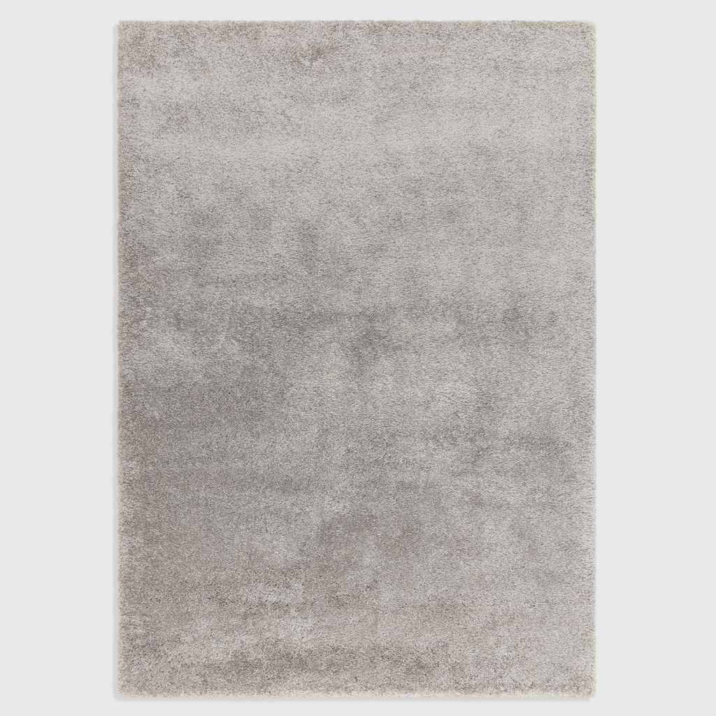 Alvo Rugs Atelier Silver rug featuring a plush, shaggy grey polypropylene pile with a dense, soft texture.