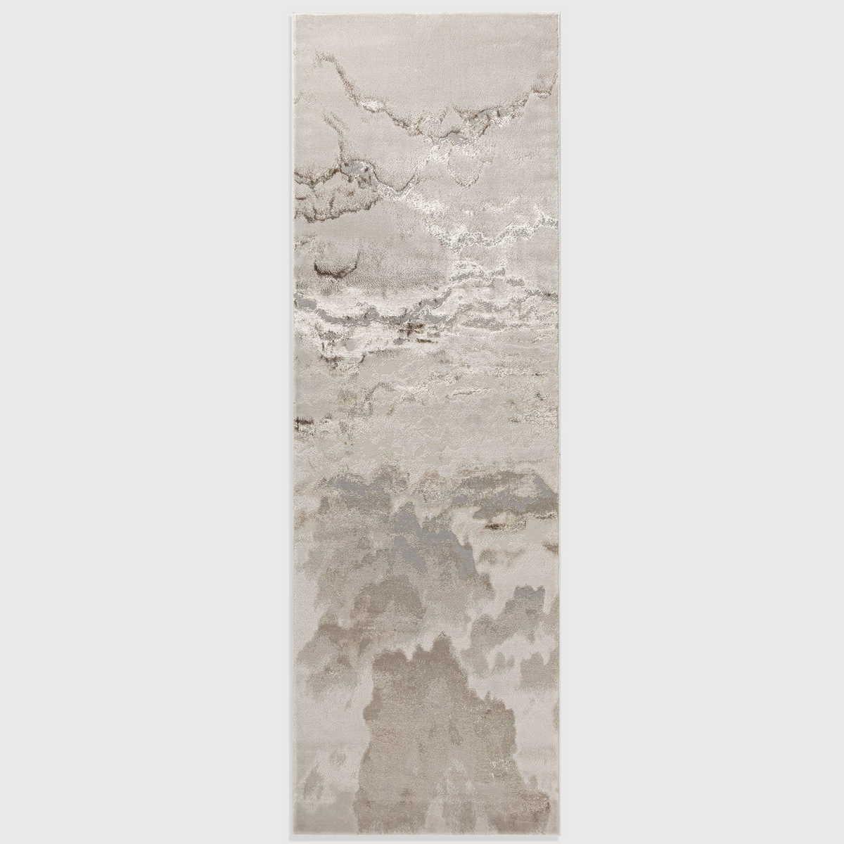 Alvo Rugs Aurorella Au17 Linea runner rug featuring an abstract metallic gold and grey design on a soft cut pile.