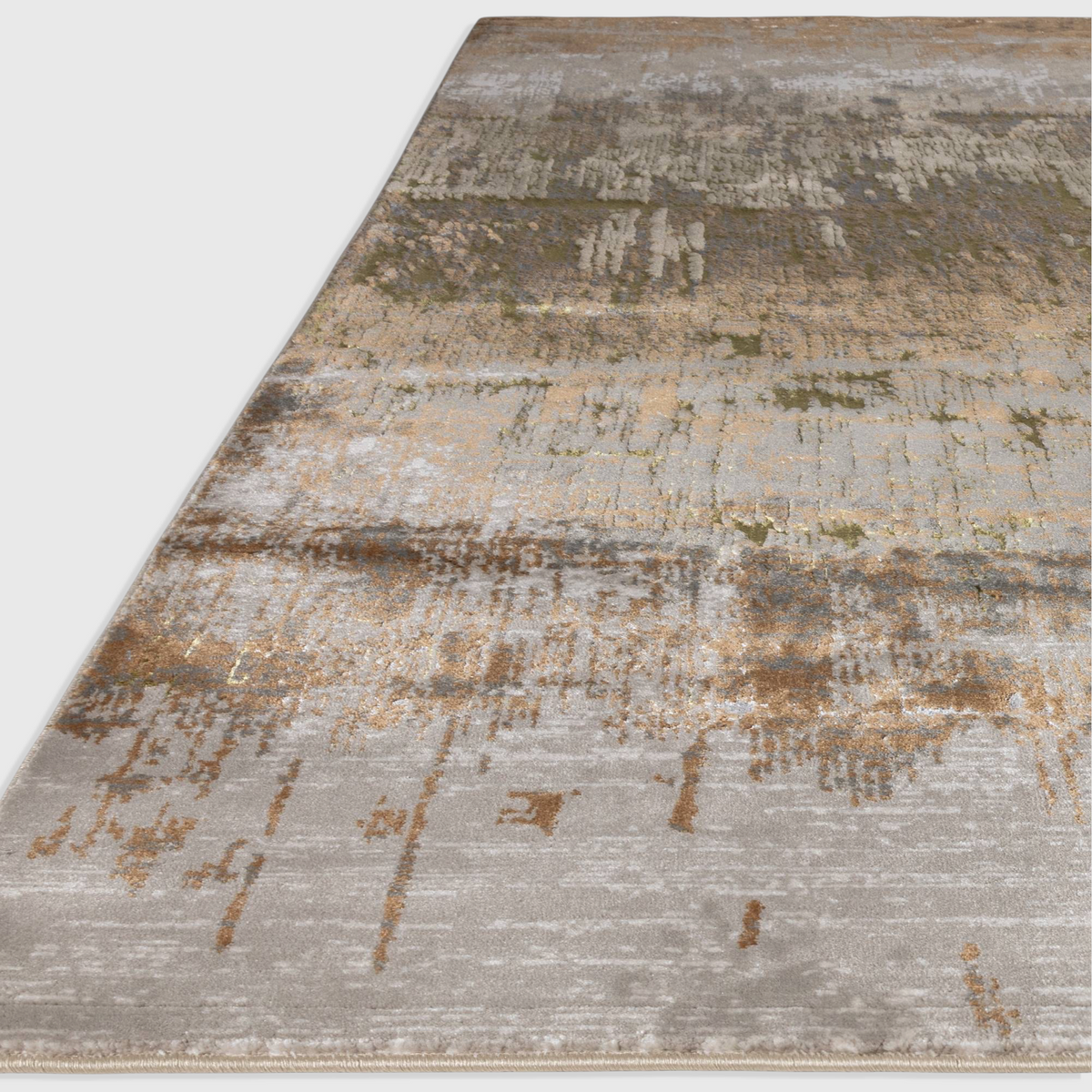 Alvo Rugs Aurorella Au01 Dune rug featuring an abstract metallic gold and grey design with a soft cut pile finish.