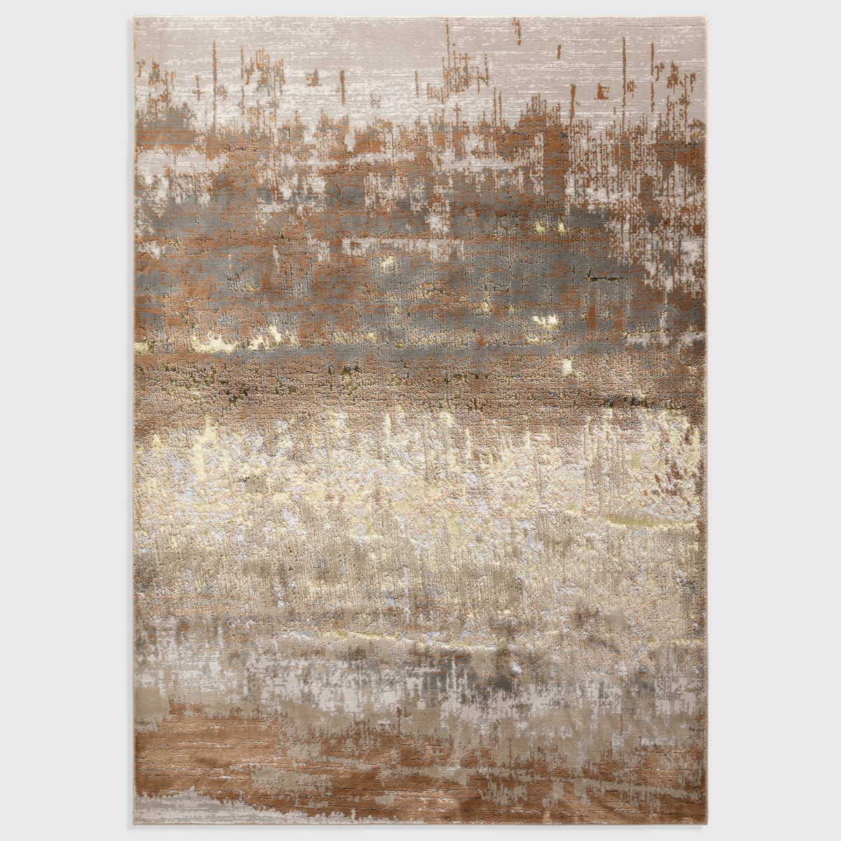 Alvo Rugs Aurorella Au01 Dune rug featuring an abstract metallic gold and brown design with a soft cut pile finish.