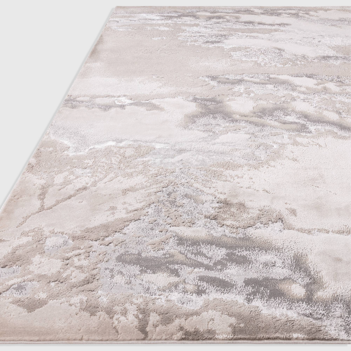 Alvo Rugs Aurorella Au02 Cloud Rug in grey and silver with an abstract metallic design and soft cut pile texture.