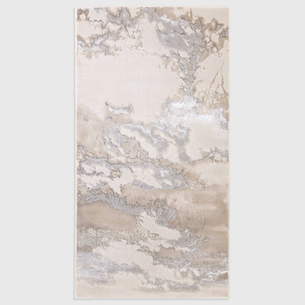Alvo Rugs Aurorella Au02 Cloud rug featuring an abstract metallic grey and silver design with a soft cut pile finish.