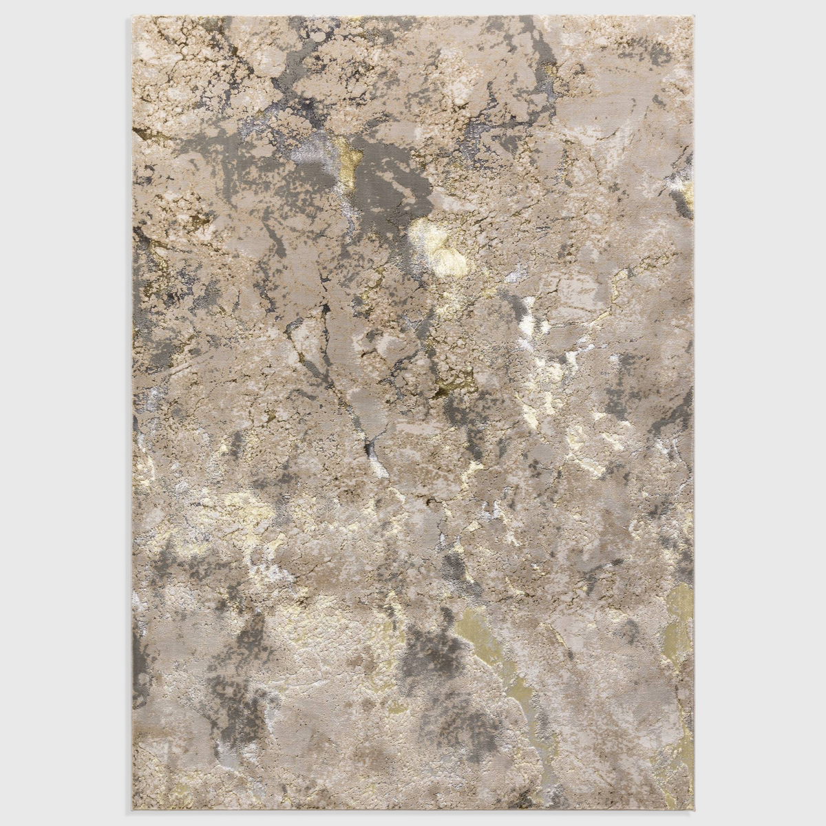 Alvo Rugs Aurorella Au04 Galaxy rug featuring an abstract metallic design in warm yellow and gold tones.