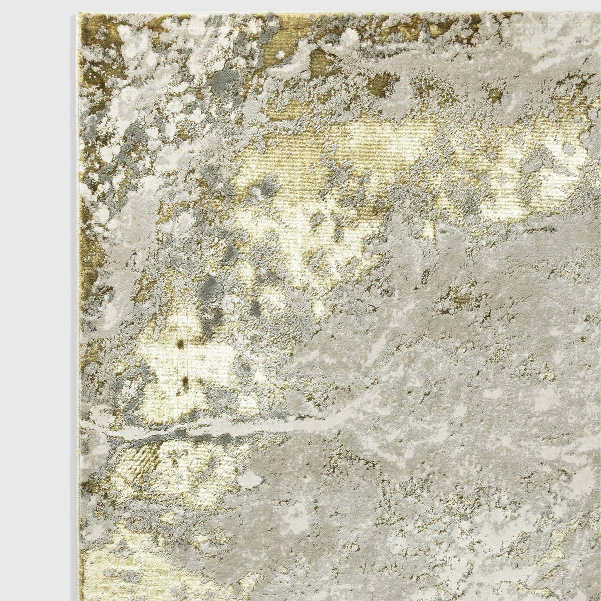 Alvo Rugs Aurorella Au06 Lustre rug featuring an abstract metallic gold and grey pattern with a soft cut pile finish.