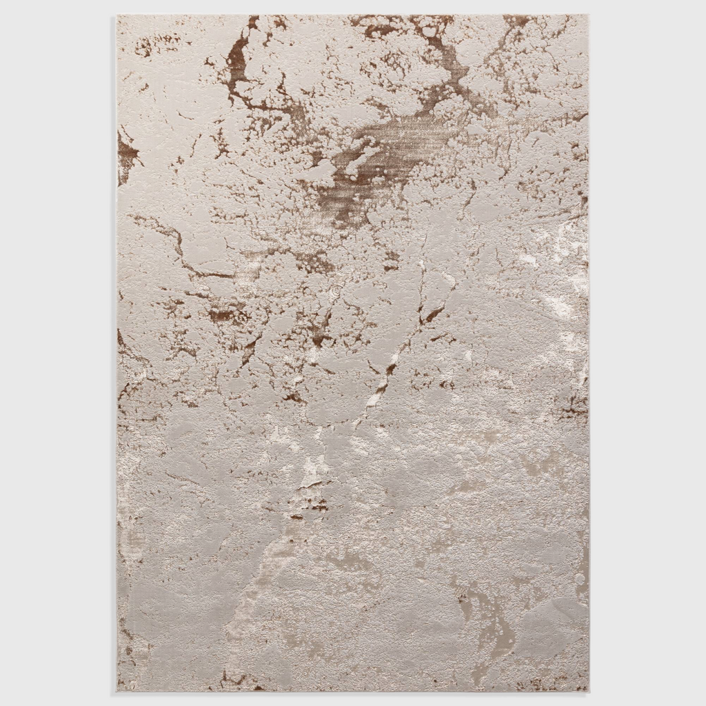 Alvo Rugs Aurorella Au16 Strata rug featuring an abstract metallic gold and beige design with a soft cut pile finish.