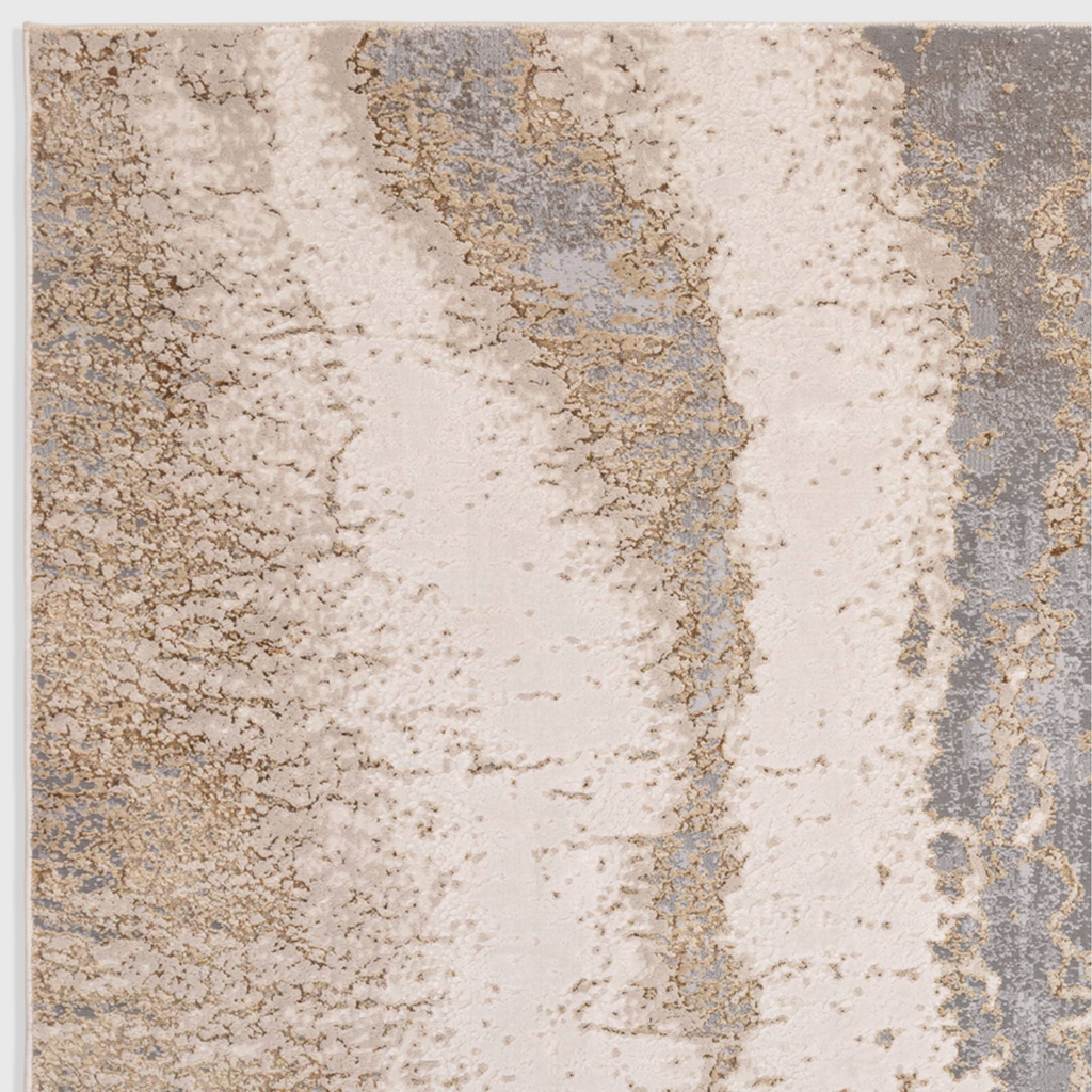 Alvo Rugs Aurorella Cliff Au24 grey and silver abstract rug with metallic accents and soft cut pile texture