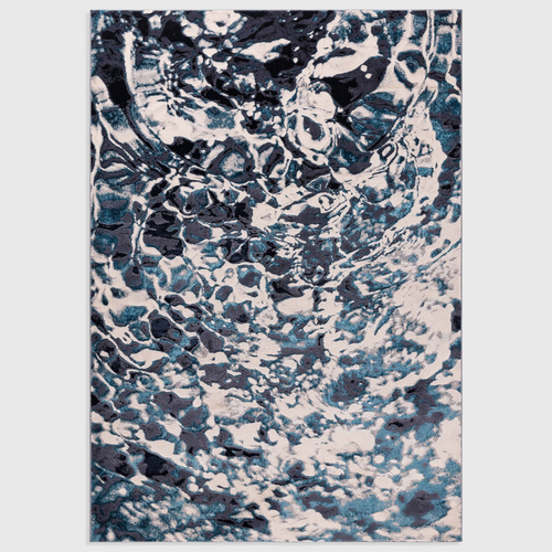 Alvo Rugs Aurorella Foam Au21 abstract area rug in blue and cream tones with a soft cut pile machine-woven finish.