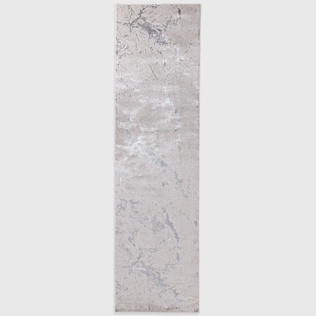 Alvo Rugs Aurorella Au03 Solar runner rug in grey and silver with an abstract metallic design and soft cut pile.