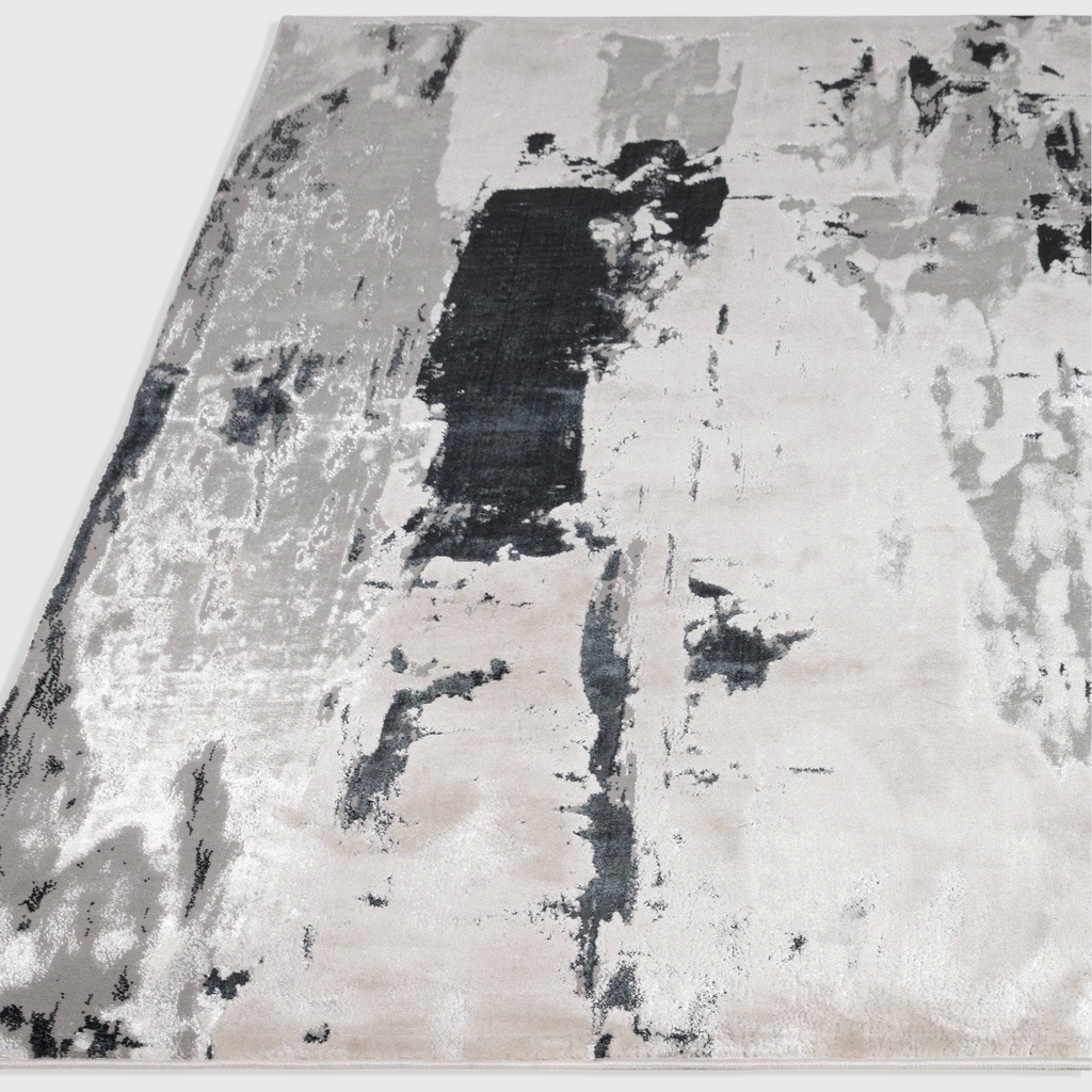 Alvo Rugs Aurorella Au10 Glacier abstract area rug in grey and silver tones with a soft cut pile finish.