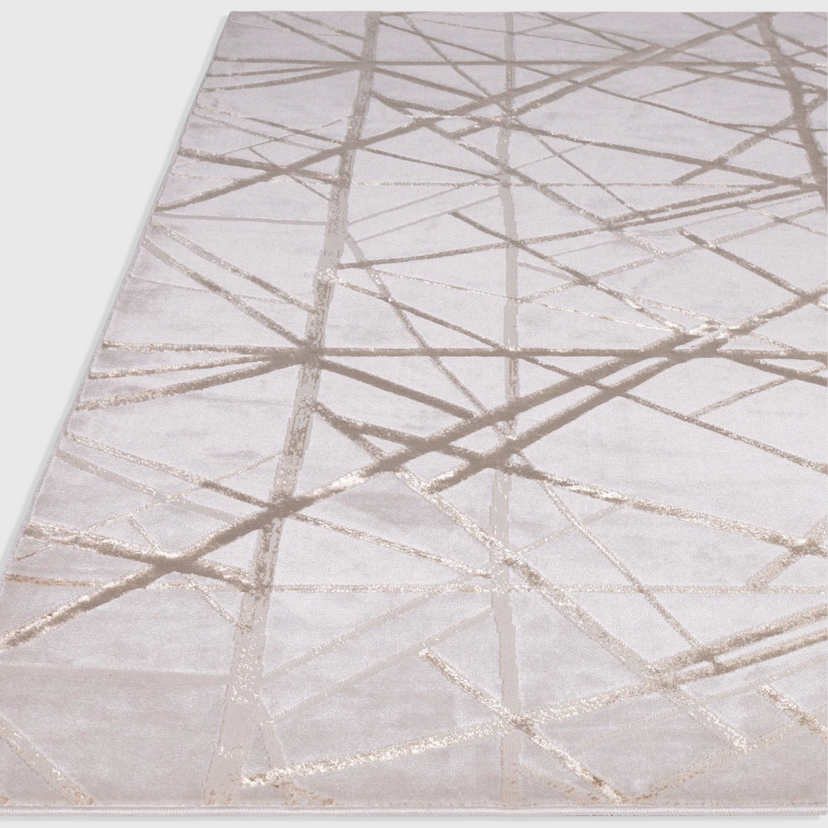 Alvo Rugs Aurorella Au13 Mica rug featuring a modern abstract metallic gold geometric pattern on a soft light base.