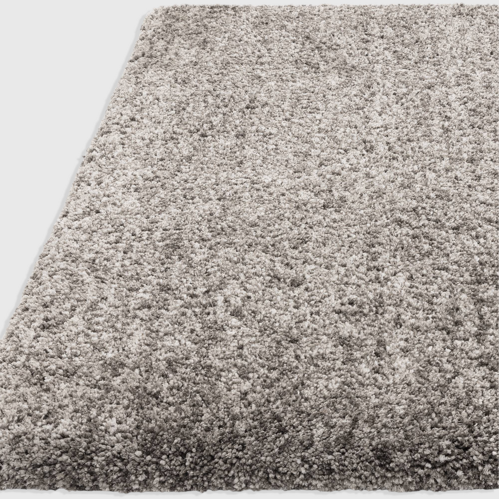 Alvo Rugs Barnett grey shaggy rug with a deep, soft microfibre polyester pile and a textured silver finish.
