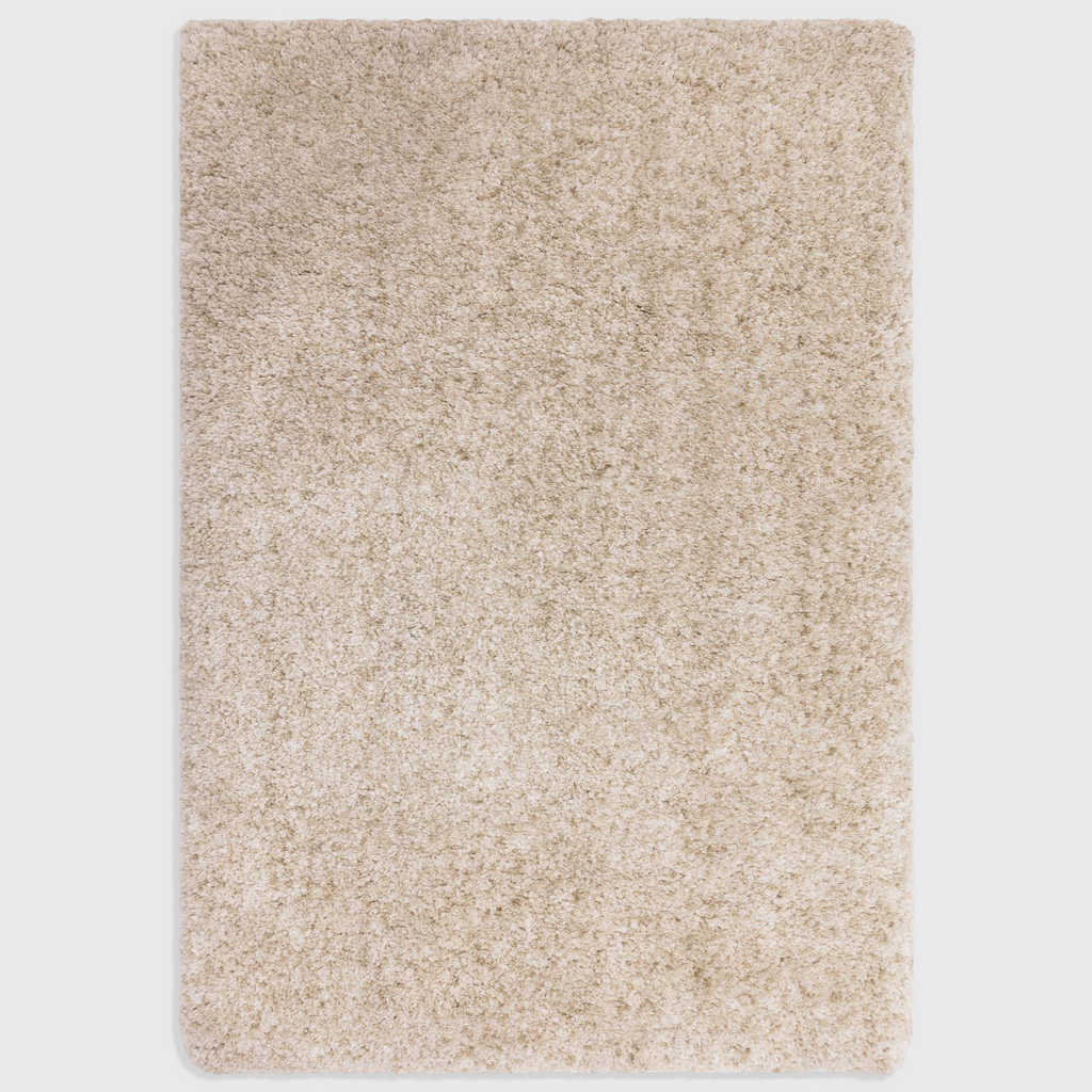 Alvo Rugs Barnett sand beige hand-woven shaggy rug with a deep 7cm pile made from soft microfibre polyester.
