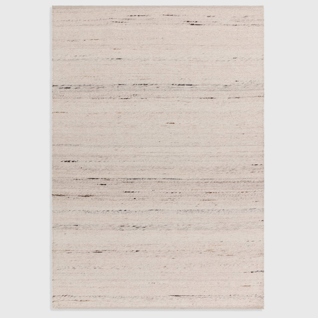 Alvo Rugs Birkley ivory hand-woven flatweave rug with subtle cream and white wool-polyester colour striations.