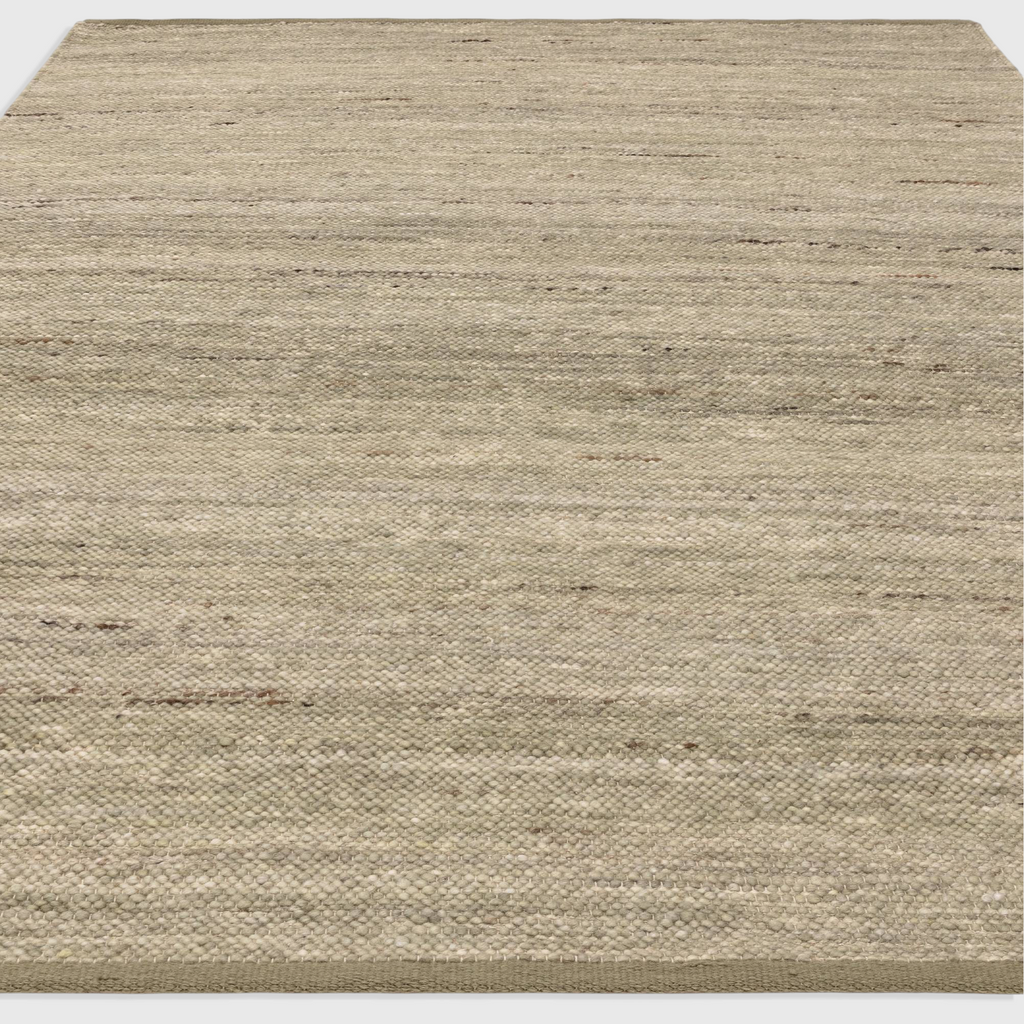 Alvo Rugs Birkley Pistachio hand-woven flatweave rug in green wool and polyester blend with subtle colour striations.