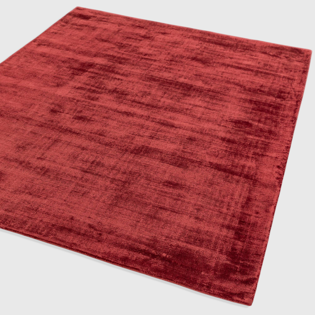 Alvo Rugs Blayde Berry hand-woven viscose rug in a deep red tone with a vintage tip-sheared finish.