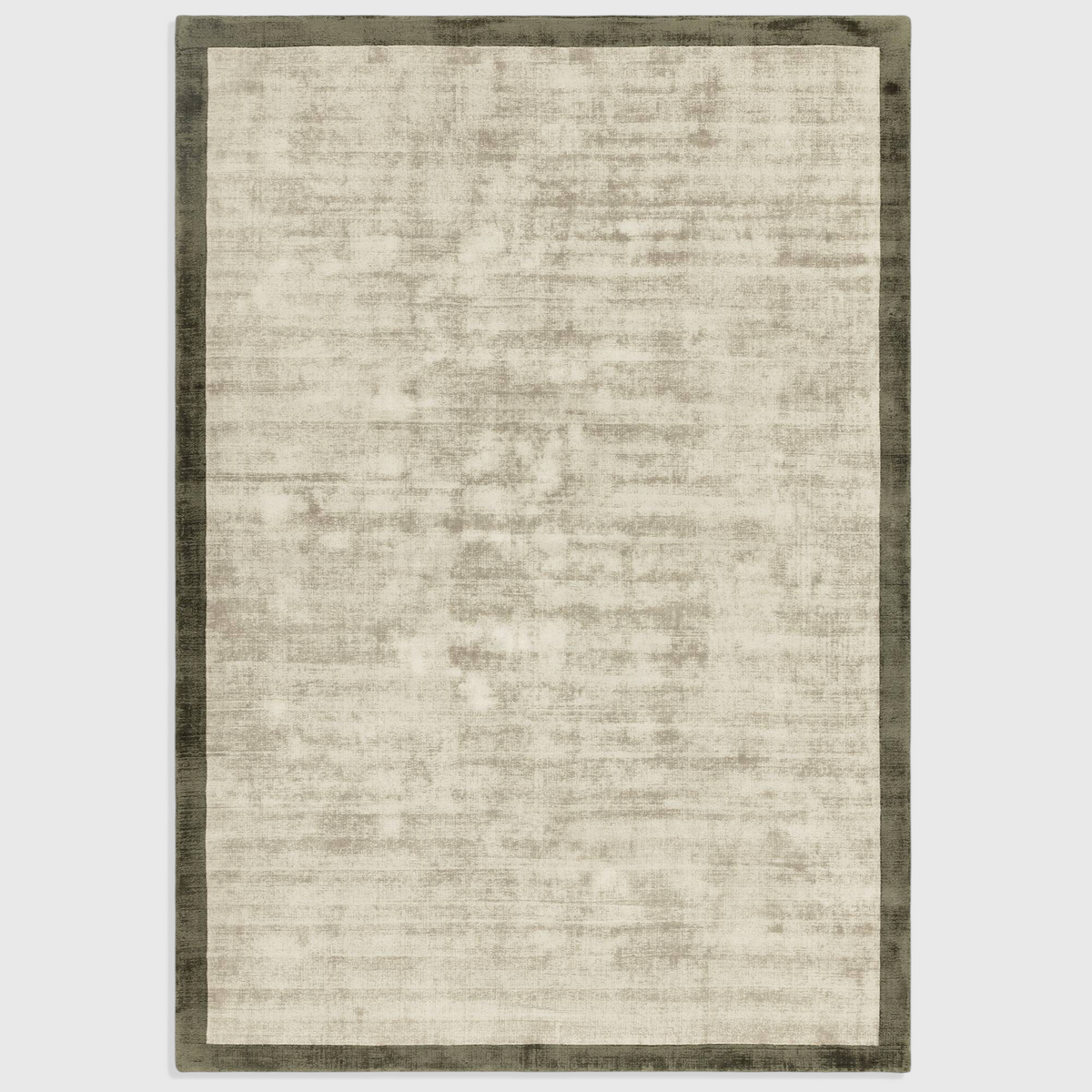 Alvo Rugs Blayde sage and olive green hand-woven viscose rug with a two-tone border and soft tip-sheared texture.