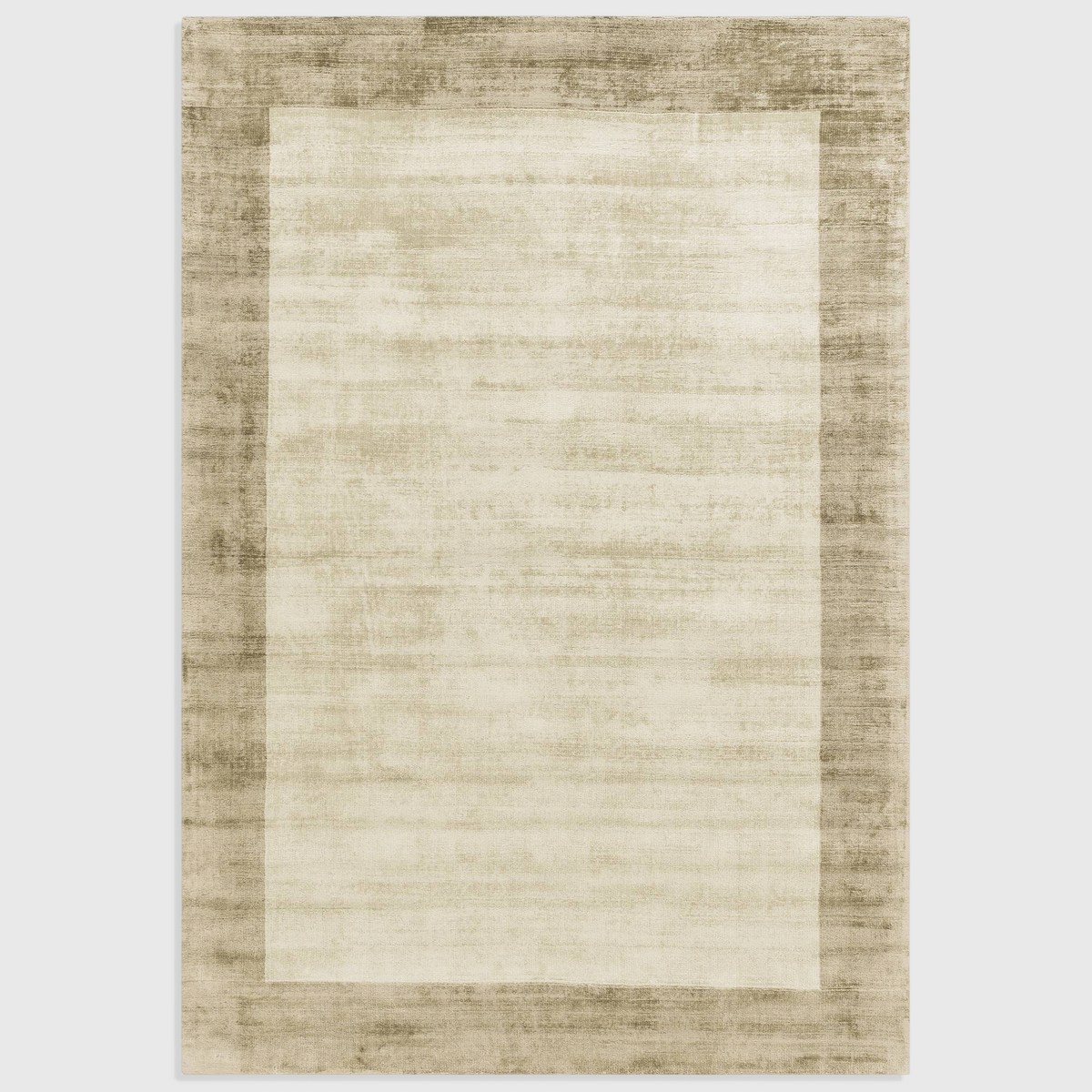 Alvo Rugs Blayde handwoven viscose area rug in smoke and putty with a contrasting border and tip-sheared texture.