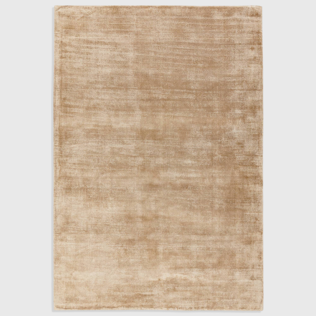 Alvo Rugs Blayde champagne beige hand-woven viscose rug with a vintage tip-sheared texture and plain aesthetic.