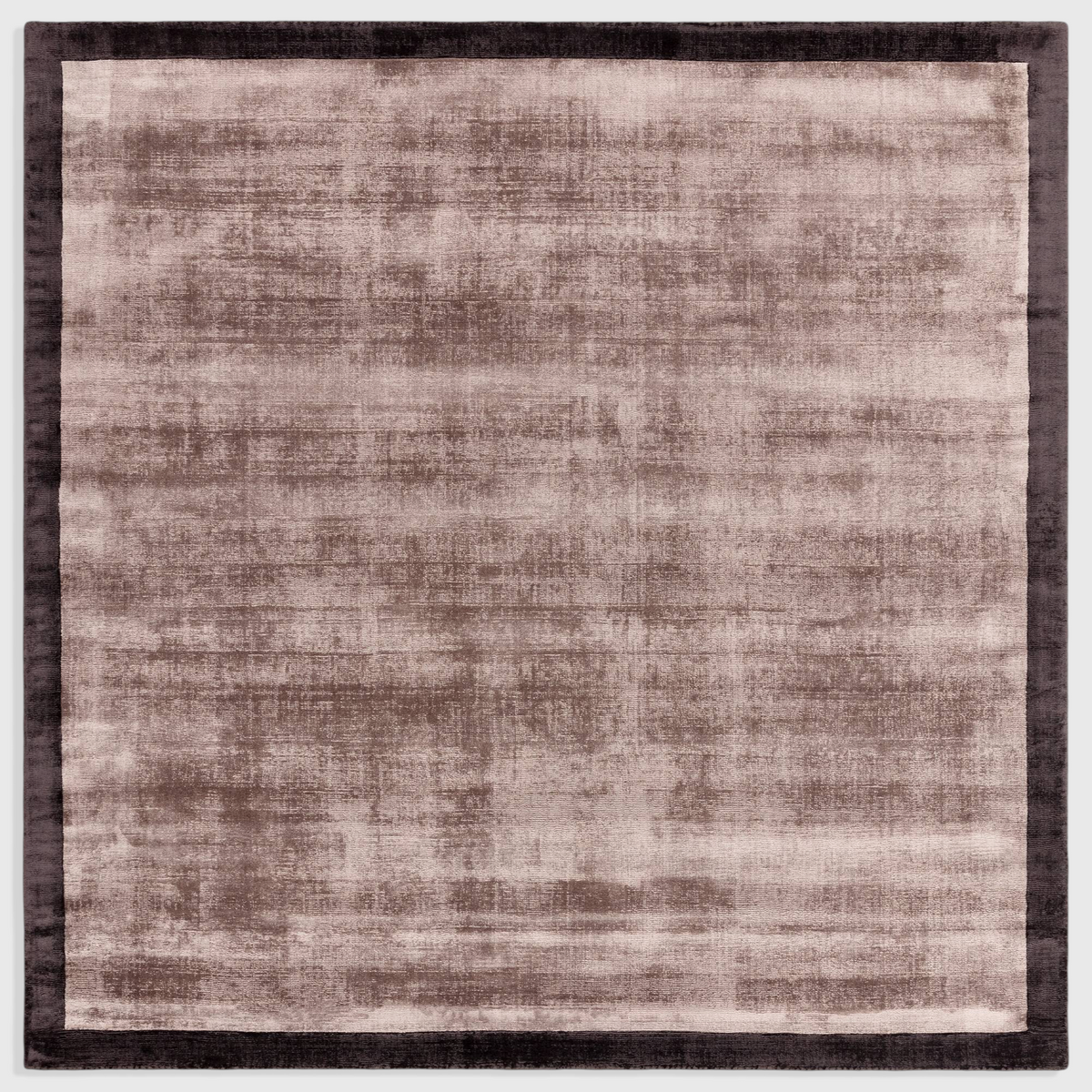 Alvo Rugs Blayde charcoal and moleskin viscose rug with a two-tone border design and soft tip-sheared texture.