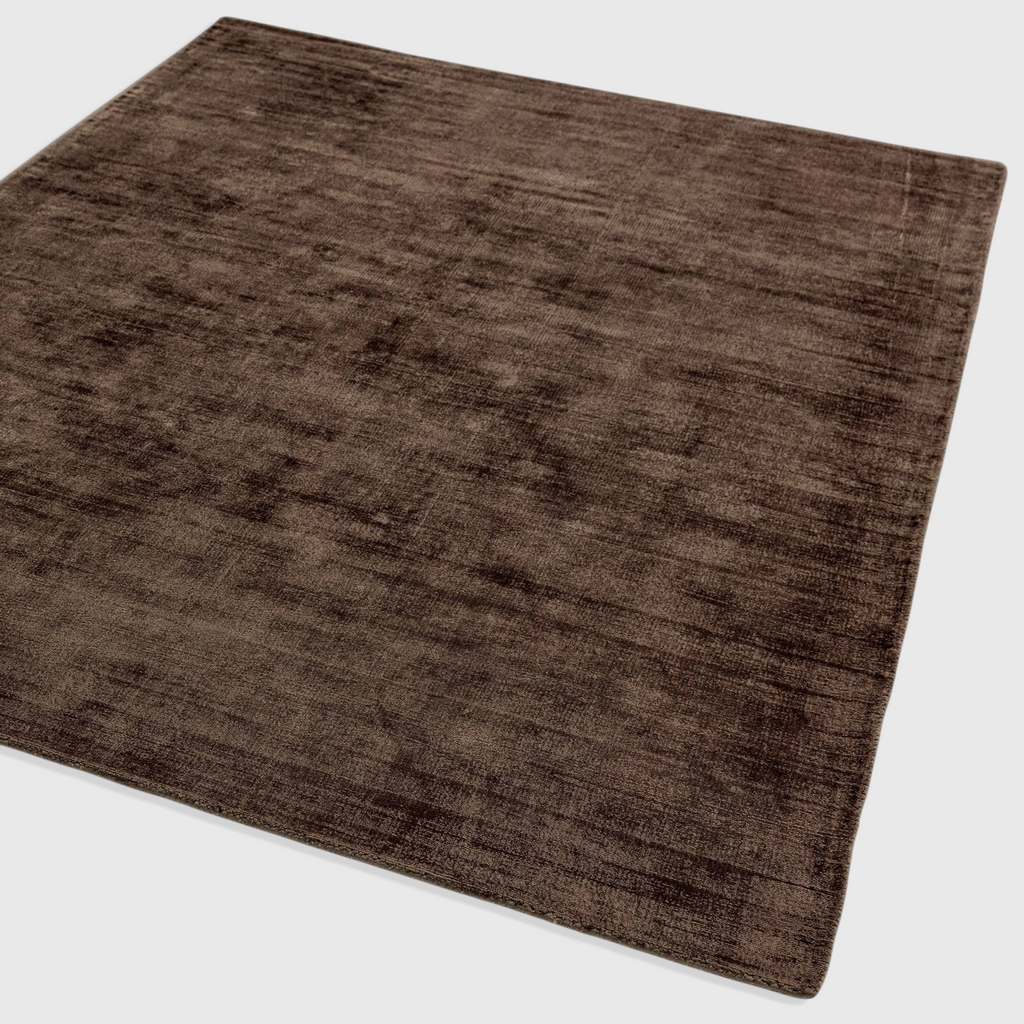 Alvo Rugs Blayde chocolate brown hand-woven viscose rug with a vintage tip-sheared finish and soft loop pile texture.