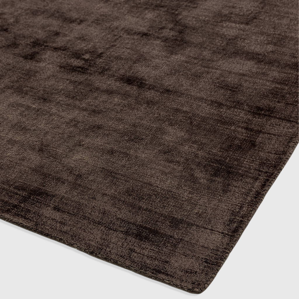 Alvo Rugs Blayde chocolate brown hand-woven viscose rug with a soft, vintage-inspired tip-sheared texture.