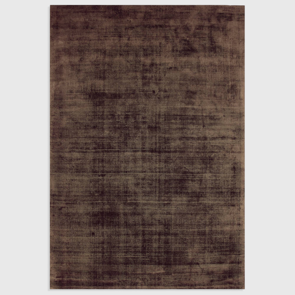 Alvo Rugs Blayde chocolate brown hand-woven viscose rug with a vintage tip-sheared finish and plain aesthetic.
