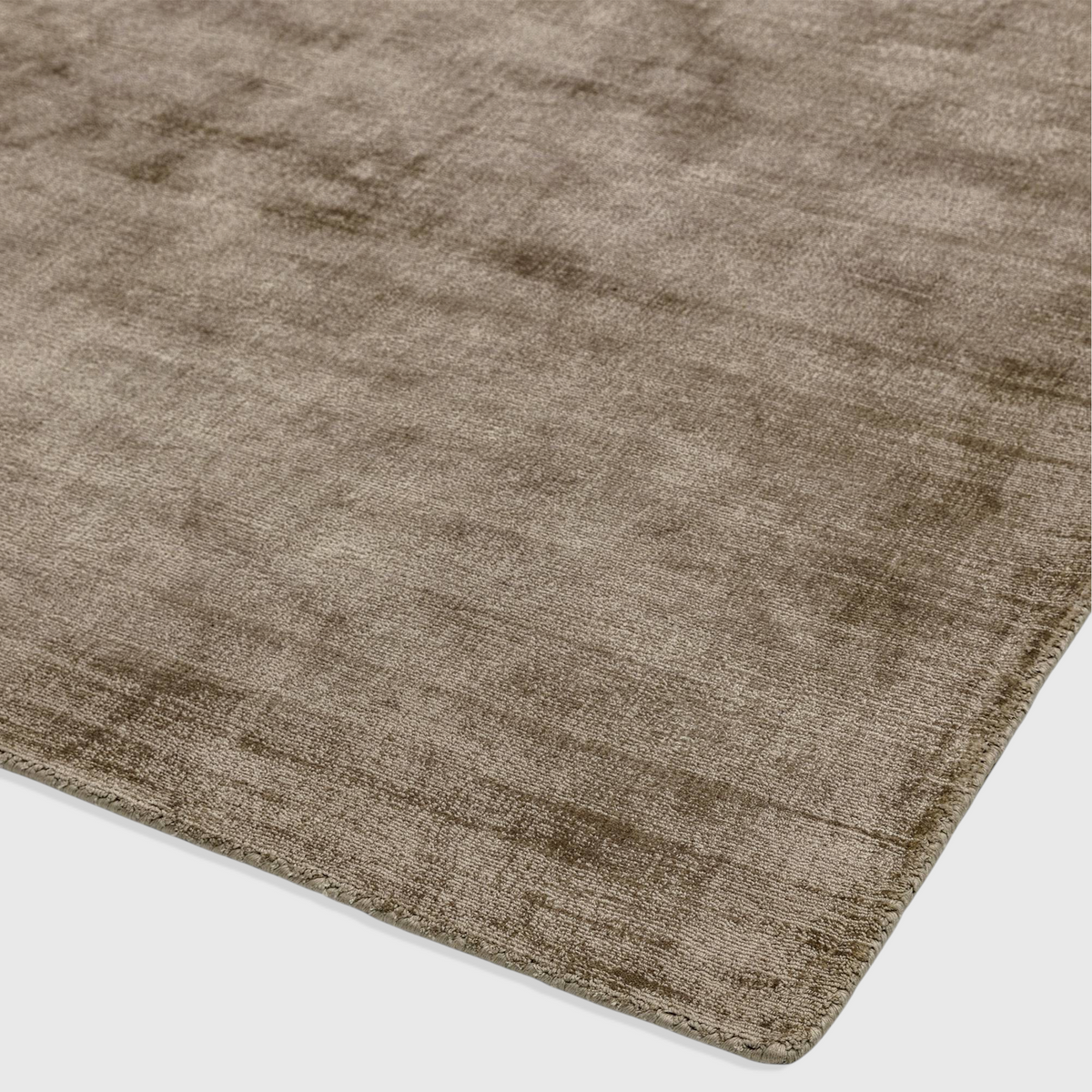 Alvo Rugs Blayde mocha brown hand-woven viscose rug with a soft, tip-sheared vintage texture and plain aesthetic.