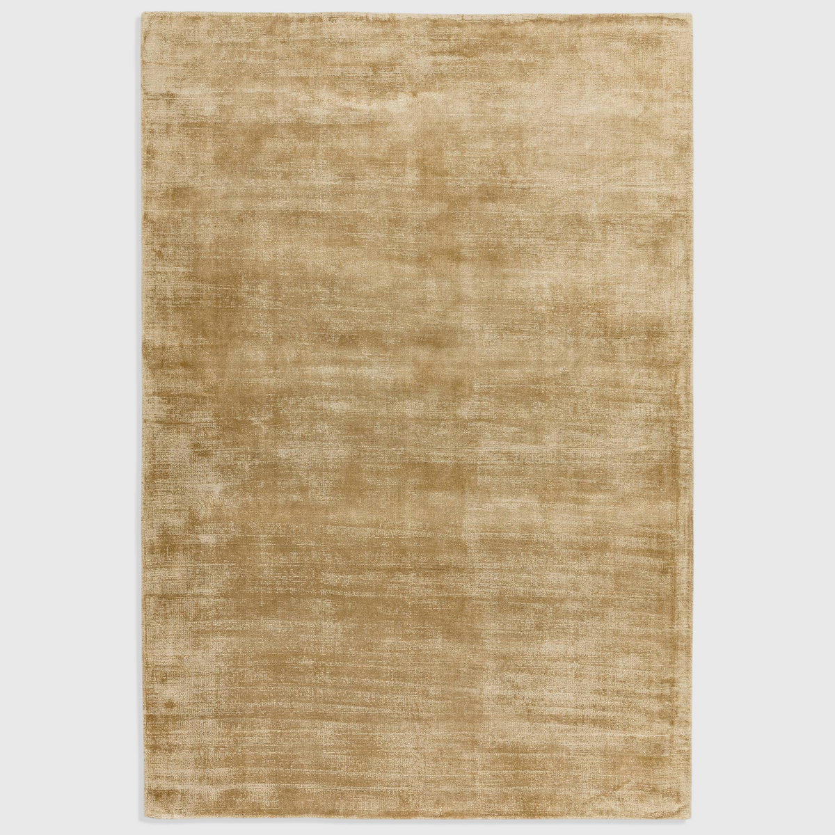 Alvo Rugs Blayde soft gold hand-woven viscose rug with a vintage tip-sheared finish and plain contemporary design.