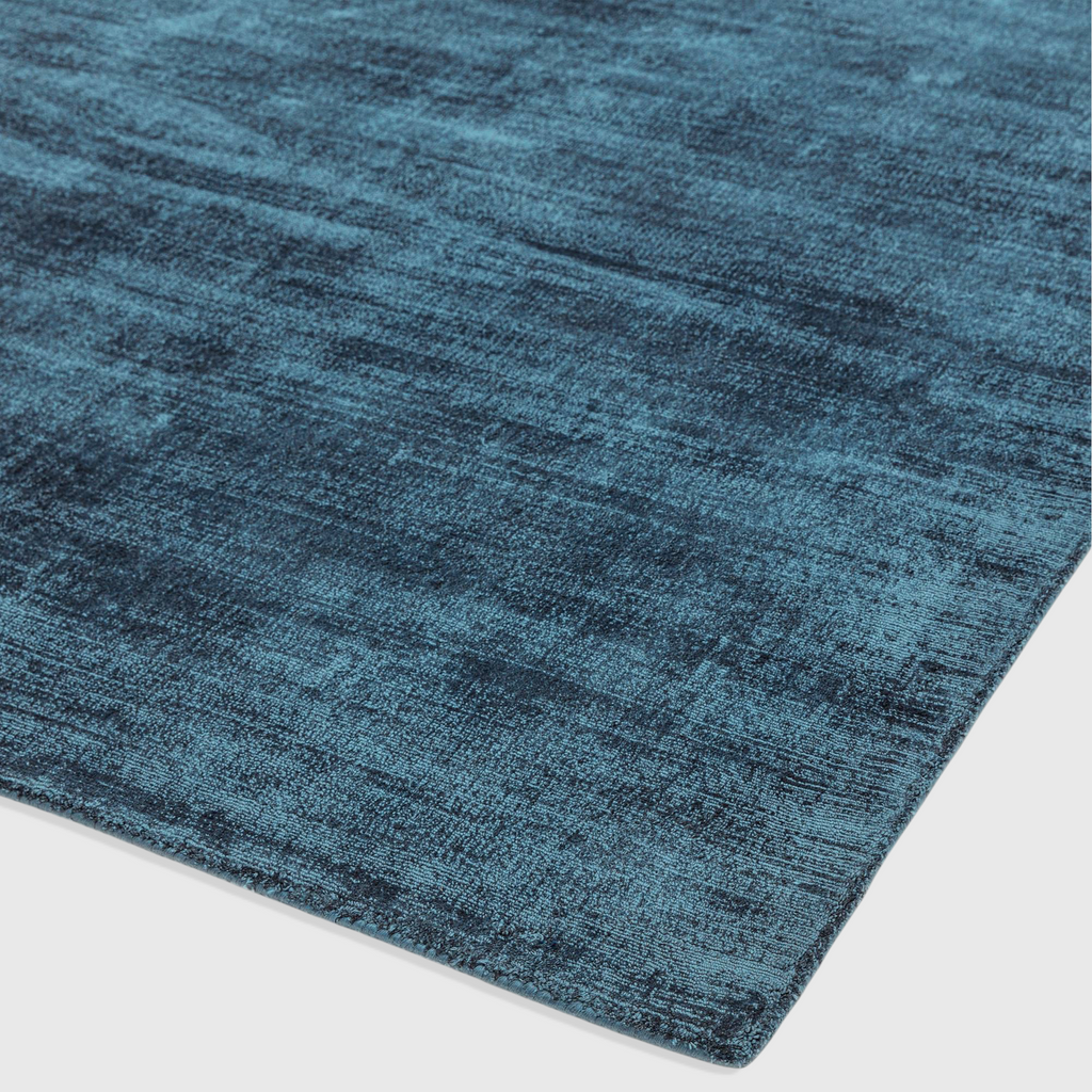 Alvo Rugs Blayde teal hand-woven viscose rug with a vintage tip-sheared texture and soft loop pile finish.