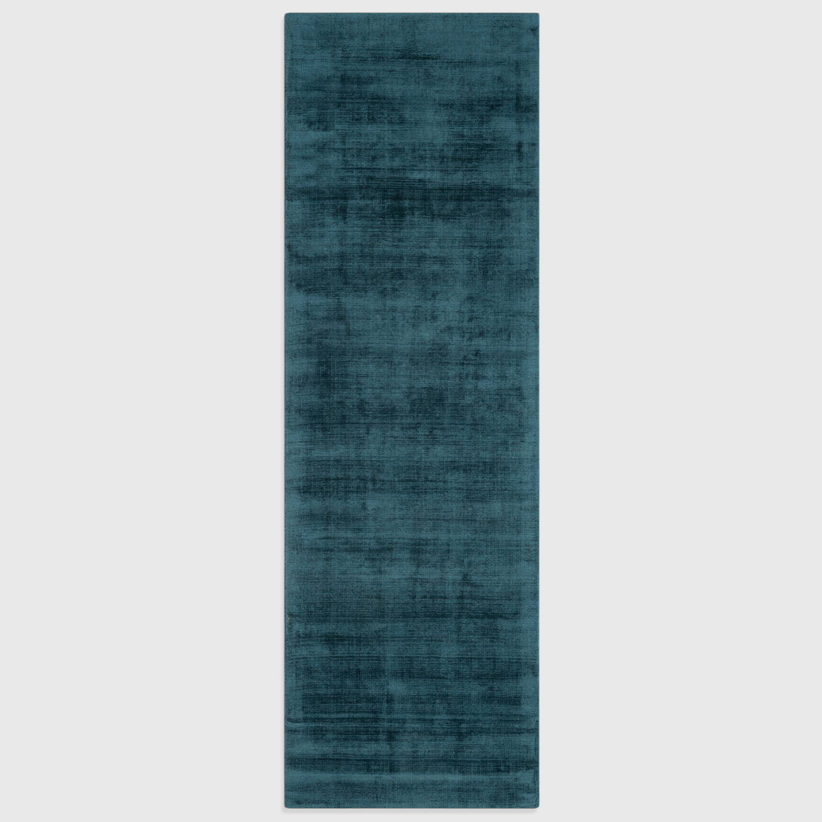 Alvo Rugs Blayde teal hand-woven viscose runner rug with a vintage tip-sheared finish and soft loop pile texture.