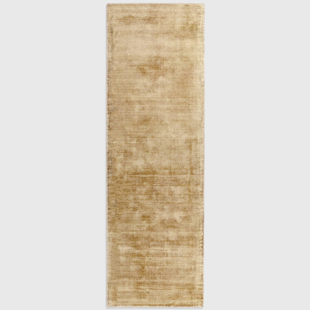 Alvo Rugs Blayde soft gold hand-woven viscose runner rug with a vintage-inspired tip-sheared texture.
