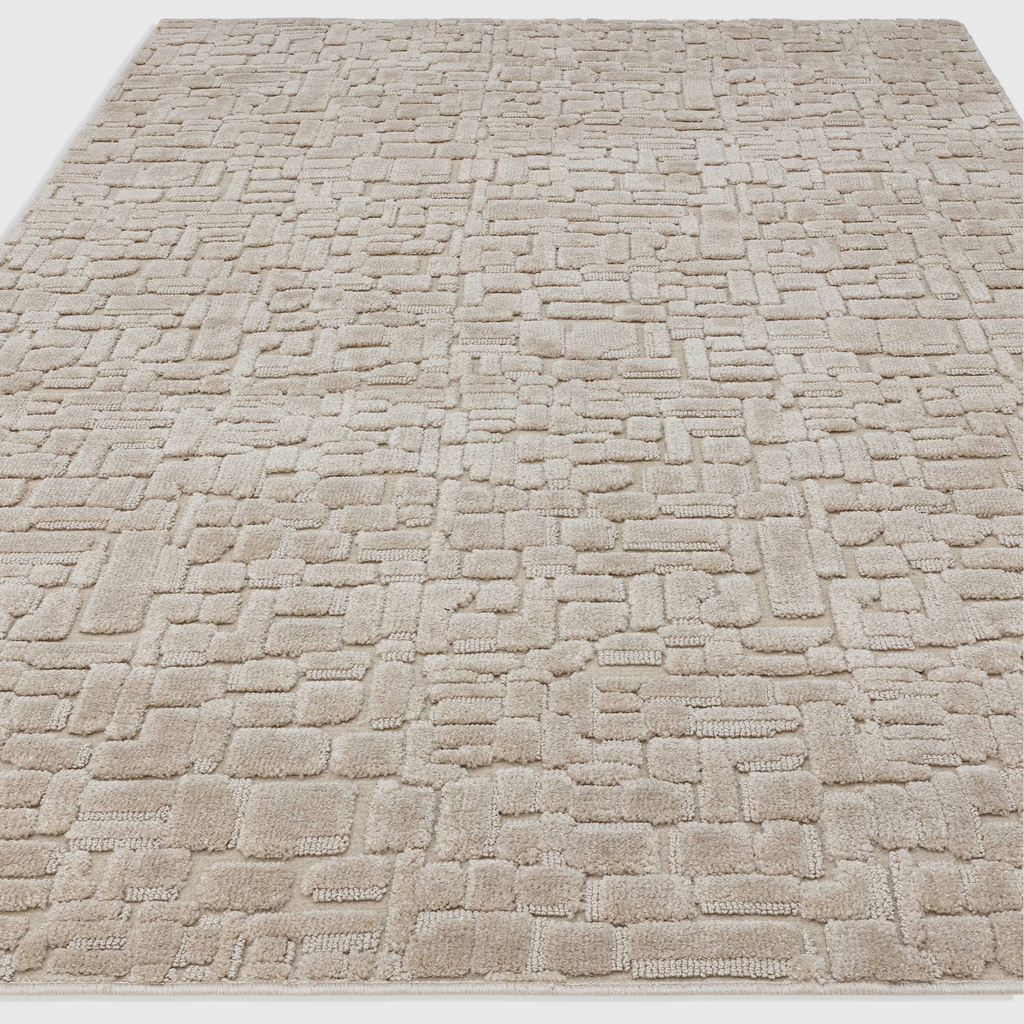 Alvo Rugs Casabella Oyster rug in a neutral beige tone with a textured cut and loop pile polyester design.
