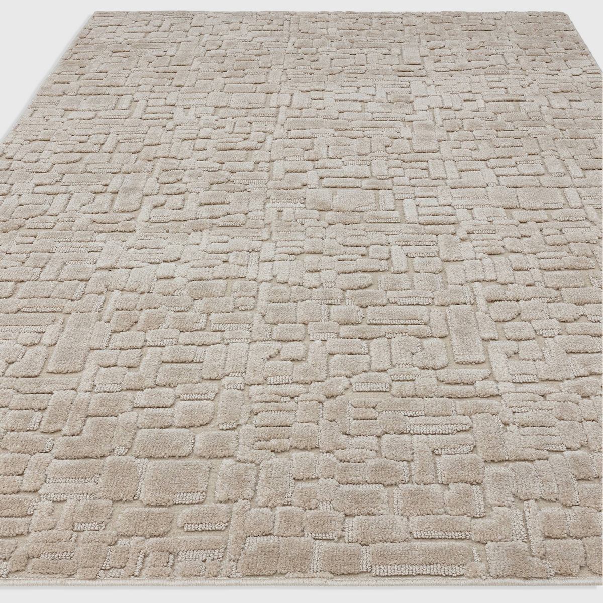 Alvo Rugs Casabella Oyster rug in a neutral beige tone with a textured cut and loop pile polyester design.