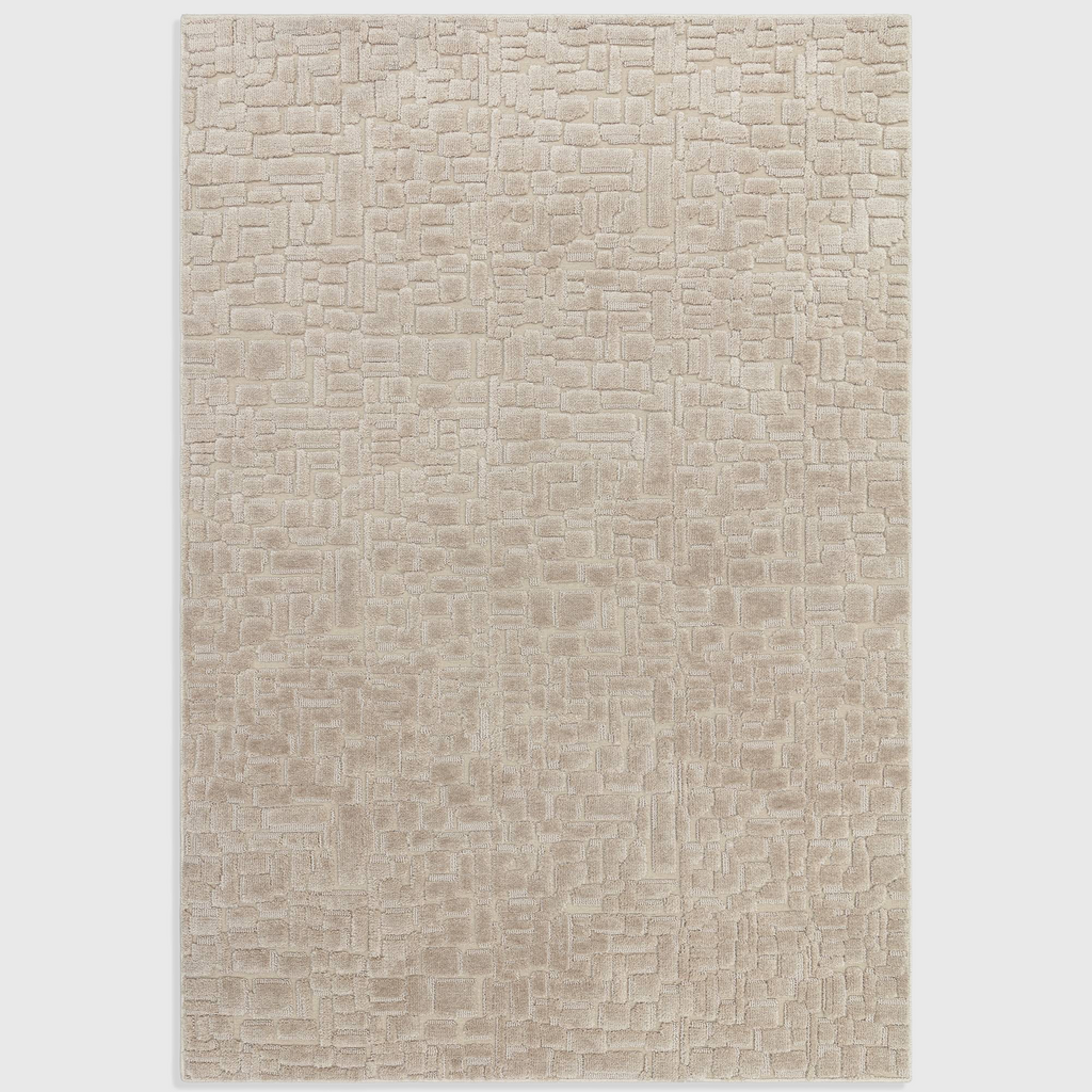 Alvo Rugs Casabella Oyster rug featuring a neutral beige geometric cut and loop pile texture in 100% polyester.