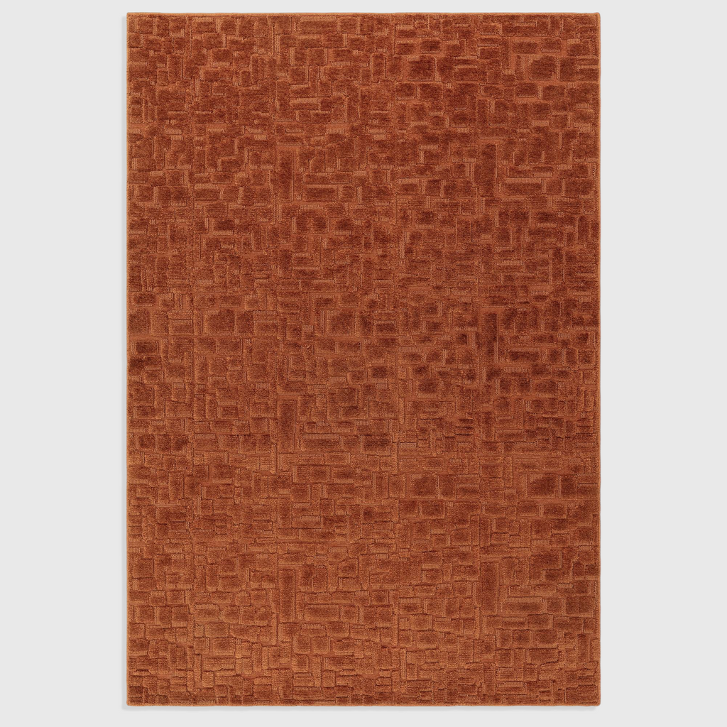 Alvo Rugs Casabella terracotta orange machine-woven polyester rug with a textured cut and loop pile pattern.