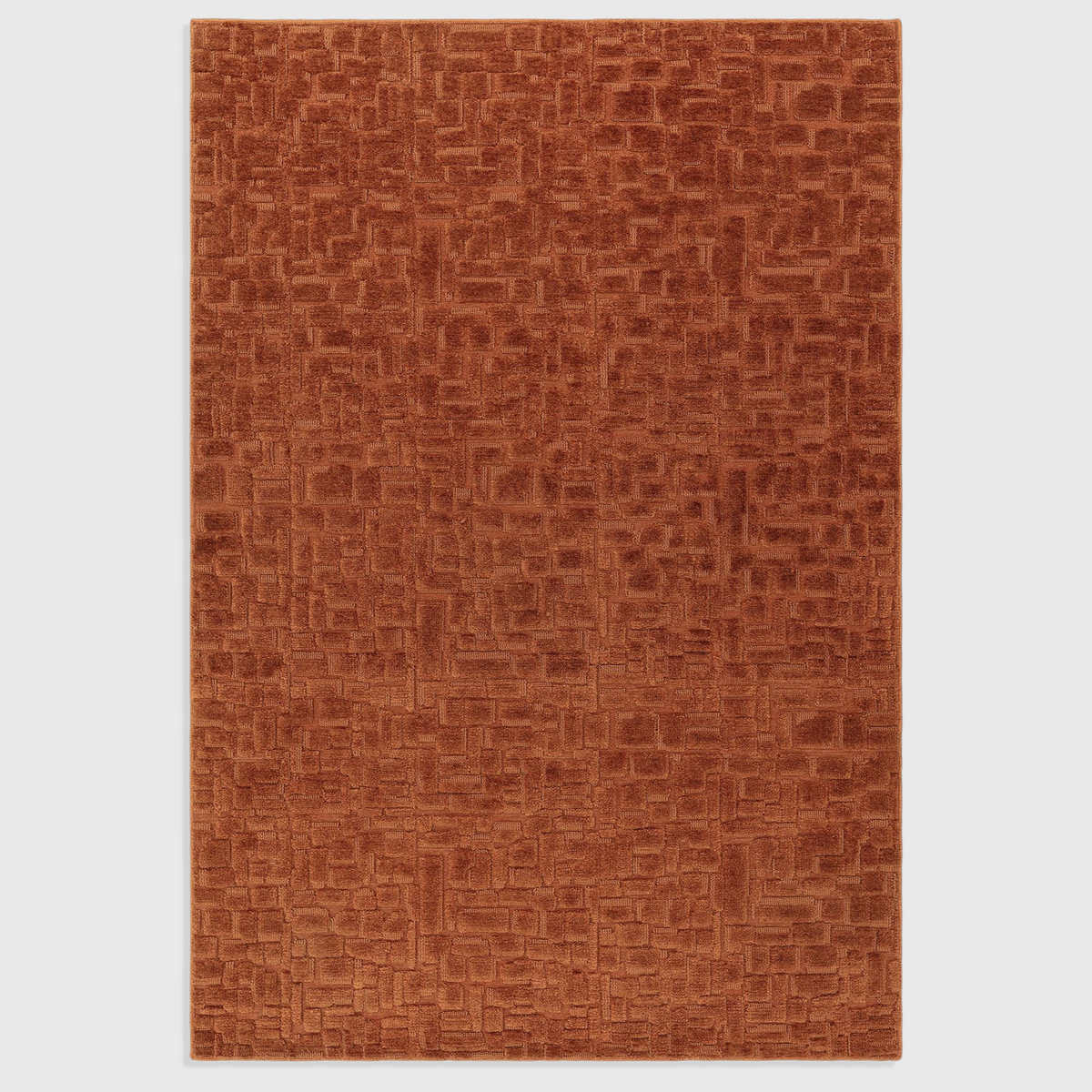 Alvo Rugs Casabella terracotta orange machine-woven polyester rug with a textured cut and loop pile pattern.