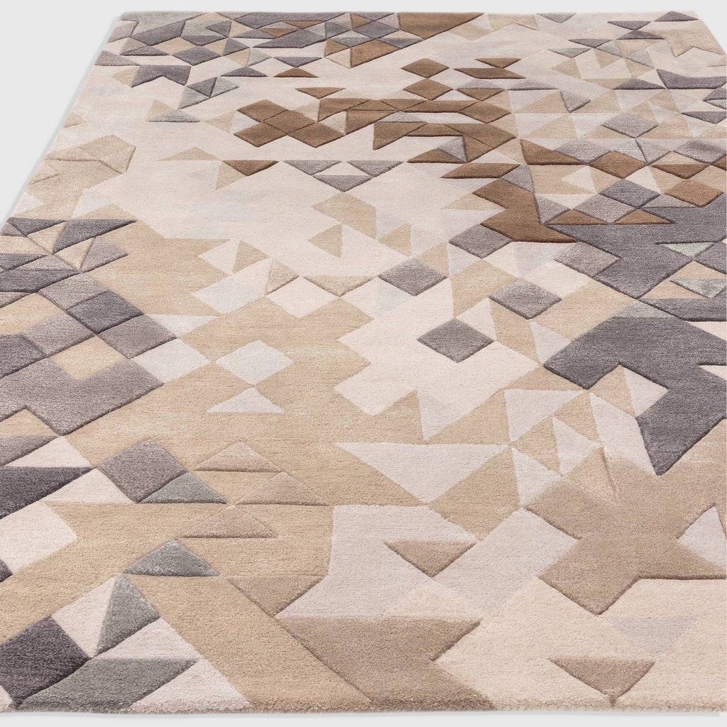 Alvo Rugs Elysian grey and multi-coloured hand-tufted wool and viscose rug with a 3D geometric carved pattern.