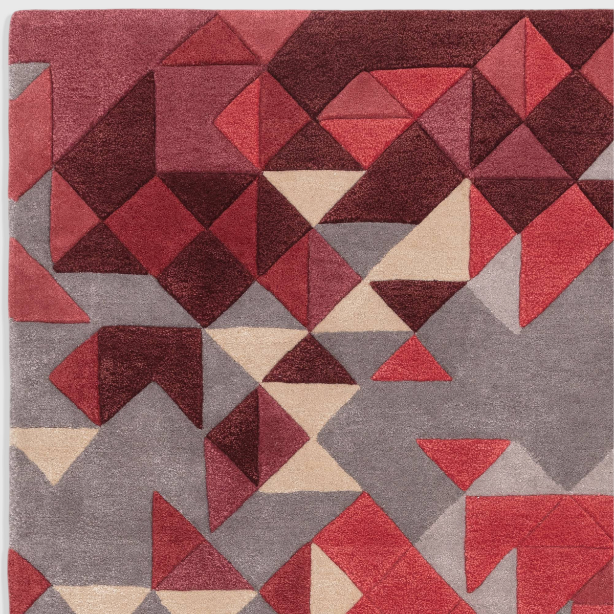 Alvo Rugs Elysian red multi rug featuring a hand-tufted geometric pattern in wool and viscose with 3D carved details.