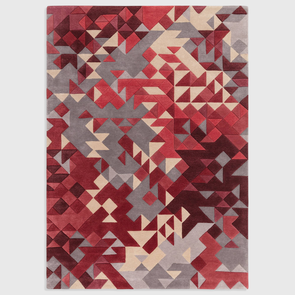 Alvo Rugs Elysian red multi rug with hand-tufted wool and viscose geometric 3D pattern in contemporary style