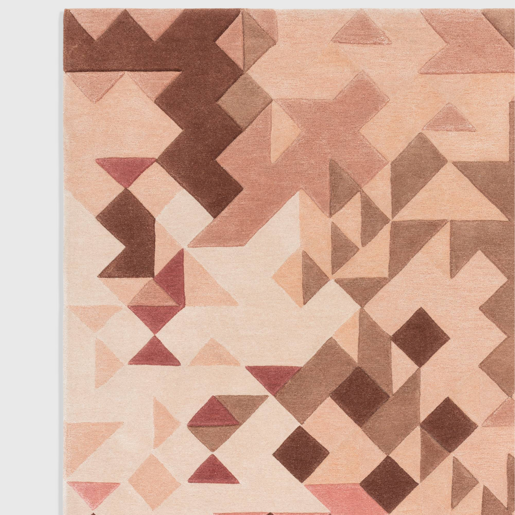 Alvo Rugs Elysian Rose multi-coloured hand-tufted wool and viscose rug with a geometric 3D carved pattern.