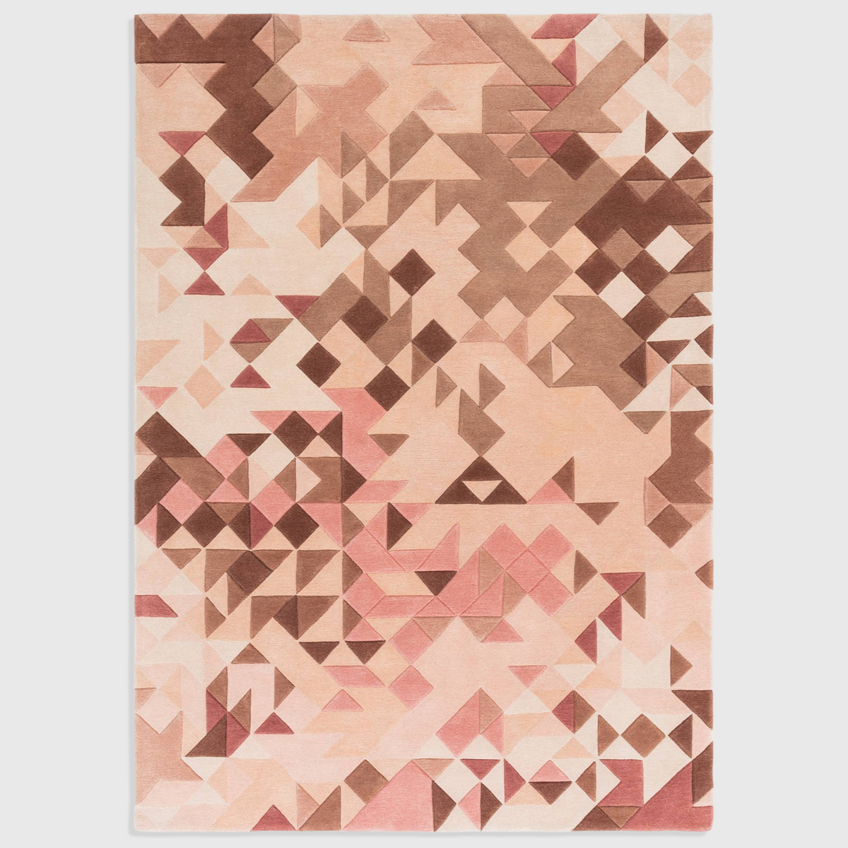 Alvo Rugs Elysian Rose multi-coloured hand-tufted wool and viscose rug with a 3D geometric triangle pattern.